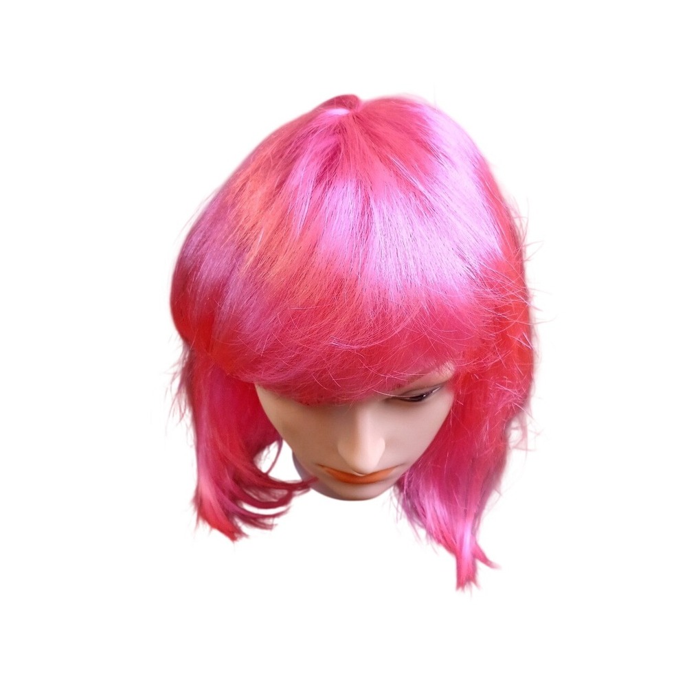 Hot Pink Synthetic Bob Wig with Bangs Straight Shoulder Length Cosplay Costume